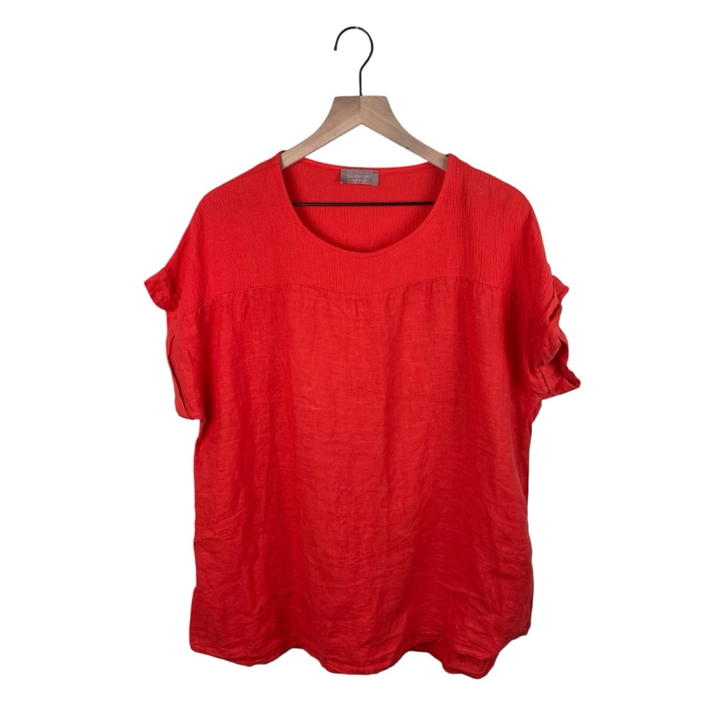 Saiph Lab 100% Linen Plus Size Dolman Sleeve Tunic Top Bright Orange Size 1X